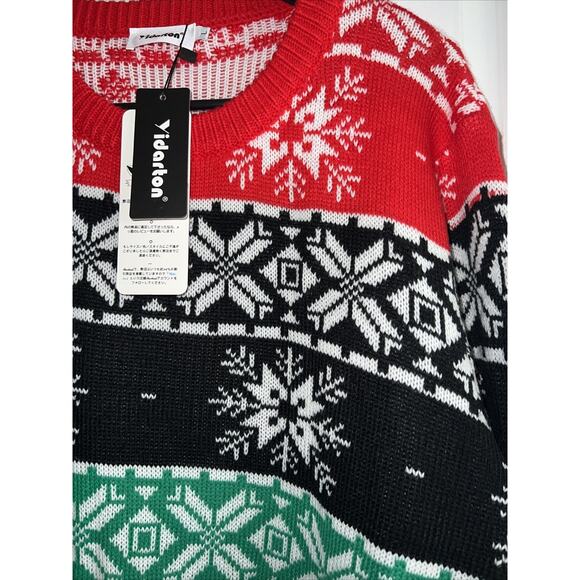 NWT Yidarton Men Size Large Christmas Snowflake Acrylic Sweater, Red Green Black - Picture 6 of 11